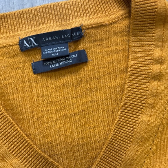 100% Merino Wool Armani Exchange Goldenrod V-Neck Sweater - Picture 2 of 5